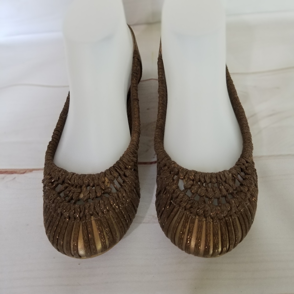 Lucky Brand Brown & Gold Macrame Woven Flats